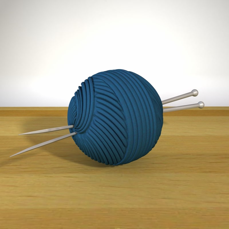 3d model ball yarn knitting needles