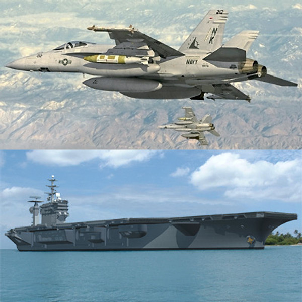 cvn-68 nimitz 3d max - Nimitz & F18E by earth art