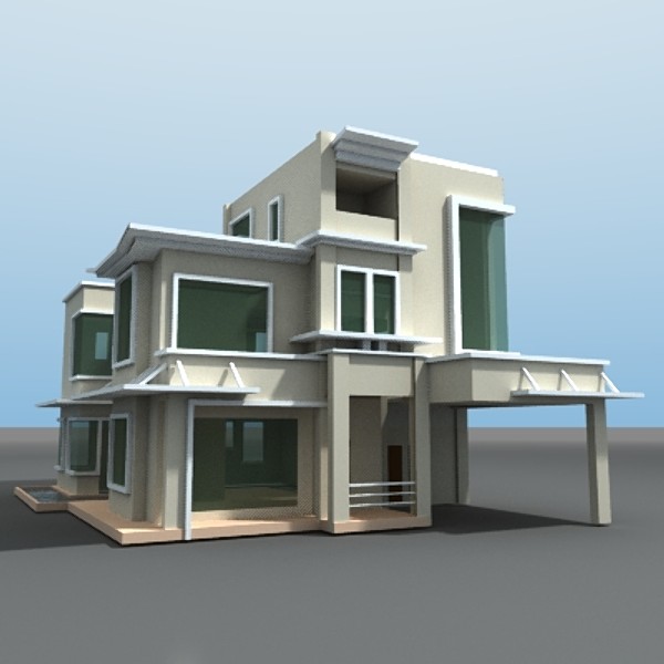3d model modern bungalow - bungalow-2.3ds by thinice
