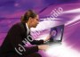 Woman picking on a screen of a laptop computer in a virtual world