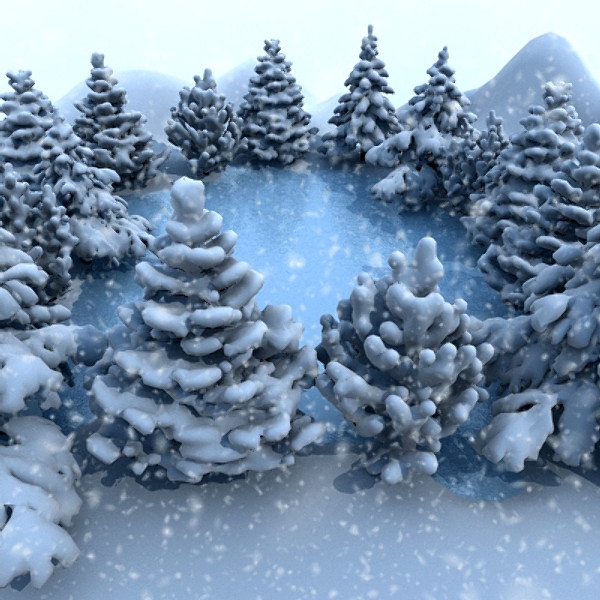 3d model winter scene lake conifer trees - Winter Lake Conifer by scripter