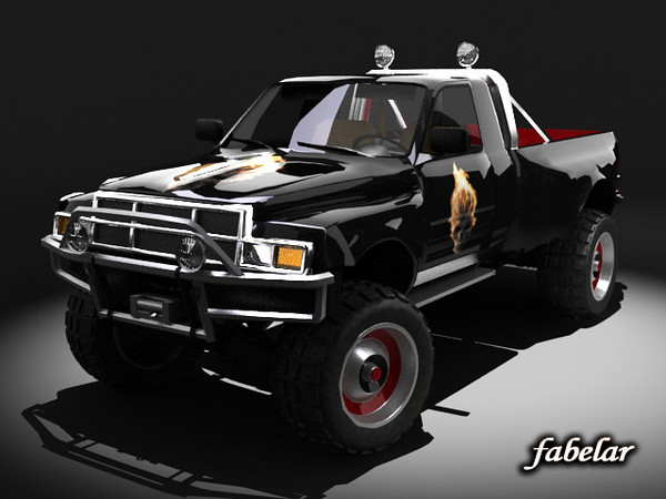 3d model 4x4 pickup - Flaming Skull 4x4 by fabelar