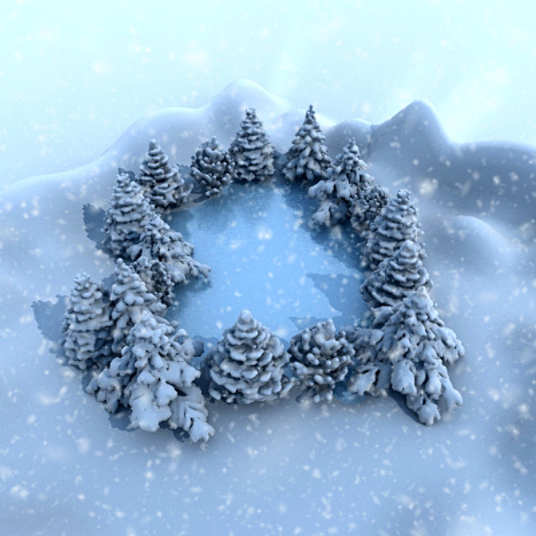 3d model winter scene lake conifer trees - Winter Lake Conifer by scripter