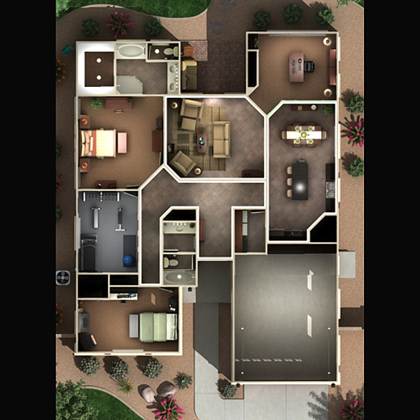 3d house interior exterior model - house interior/exterior by monkeyodoom