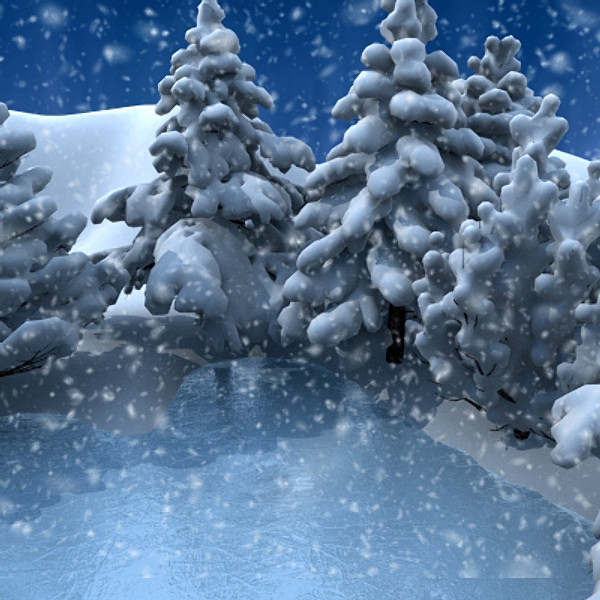 3d model winter scene lake conifer trees - Winter Lake Conifer by scripter