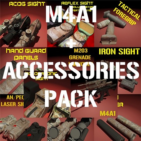 3d pack m4 accessories m4a1 model - M4A1 + Accessories pack by SuIXo