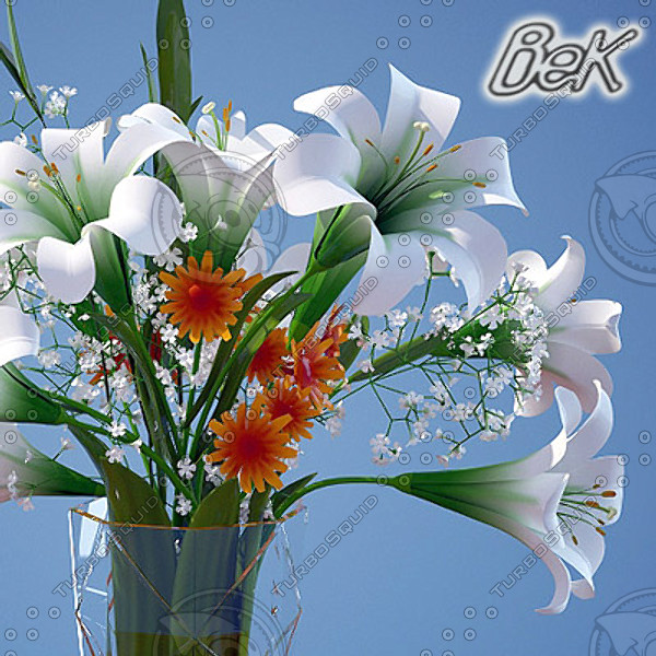 bouquet lilies vase flowers max - Bouquet of Lilies in vase by CG ARTStudio