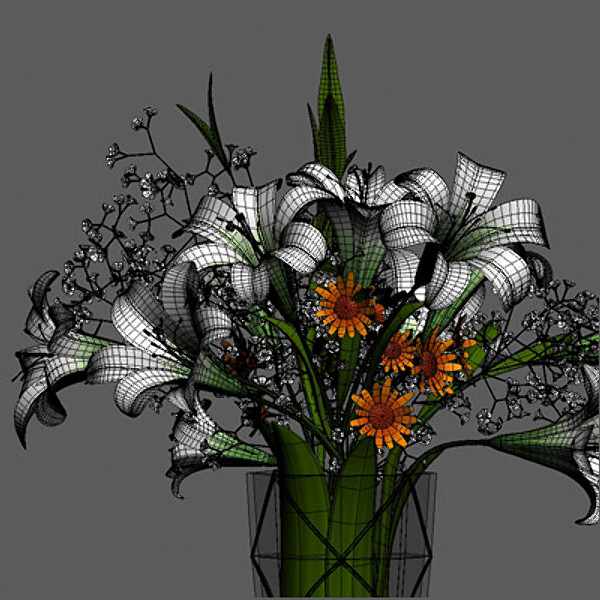 bouquet lilies vase flowers max - Bouquet of Lilies in vase by CG ARTStudio