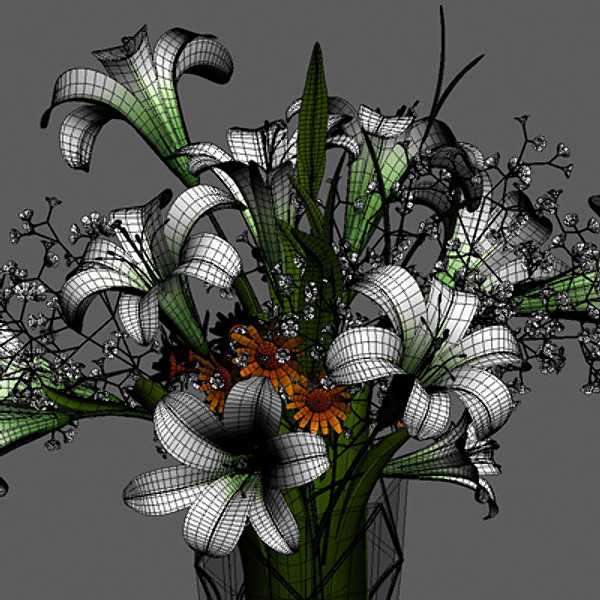 bouquet lilies vase flowers max - Bouquet of Lilies in vase by CG ARTStudio