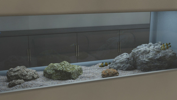 3d fish tank living room model - Fish tank in room by darkmalan