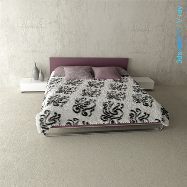 3d model architectural - bed with bedside cabinet by lajhar