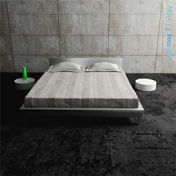 3d architectural model - bed with bedside cabinet by lajhar