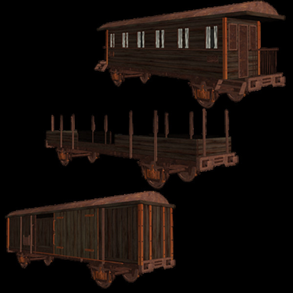 old wagons 3d model - 3 Old Railway Cars / Wagons... by utanmaz