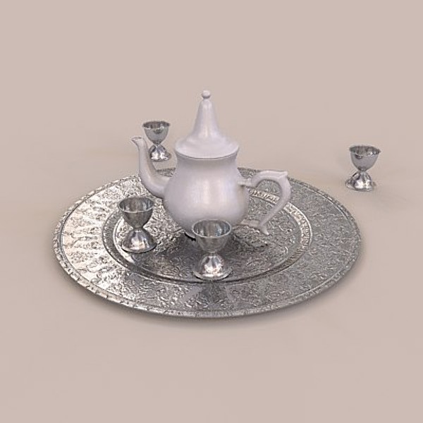 arabic teapot cups 3d model - arabic teapot with cups by zelosh