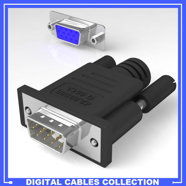 3d vga monitor connector female model - VGA Connector Male/Female by sweiry_tv