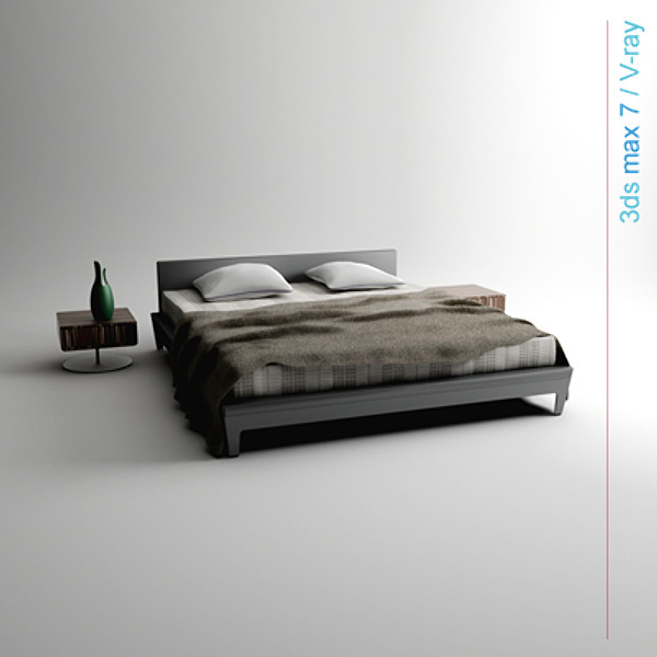lightwave architectural - bed with bedside cabinet by lajhar