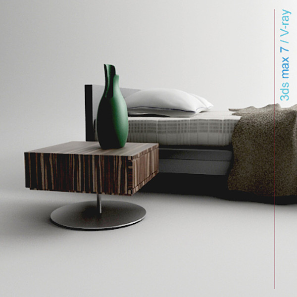 lightwave architectural - bed with bedside cabinet by lajhar