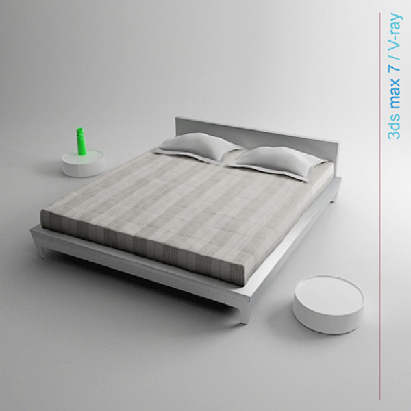 3d architectural model - bed with bedside cabinet by lajhar