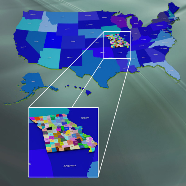 usa missouri counties 3d model - Missouri counties by Photoncatcher