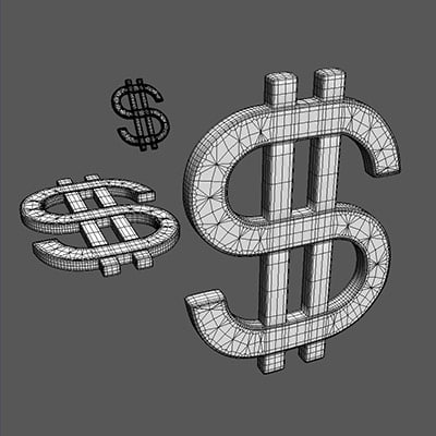 dollar sign resolution 3d model - Dollar sign (high resolution) by radoxist