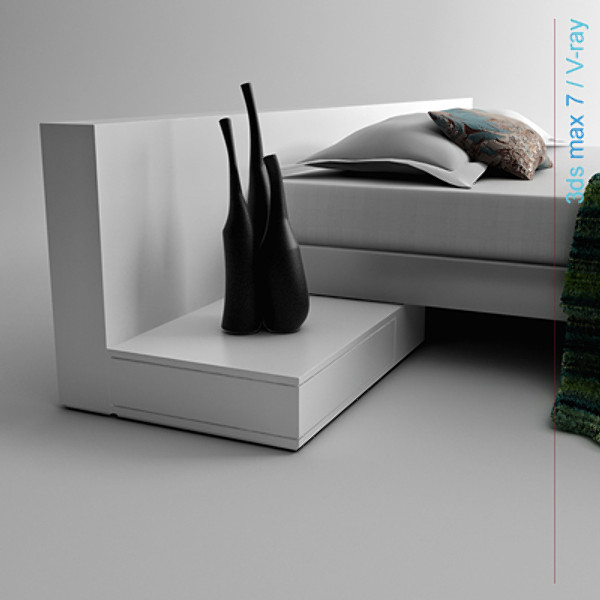 obj architectural - bed with bedside cabinet by lajhar